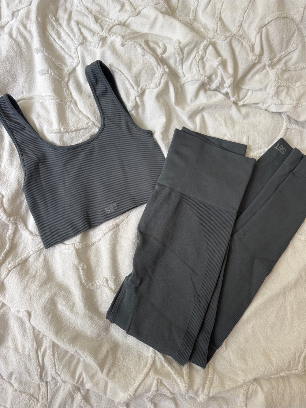 SET Active Ribbed Charcoal Blue High-Waist Leggings & Sports Bra